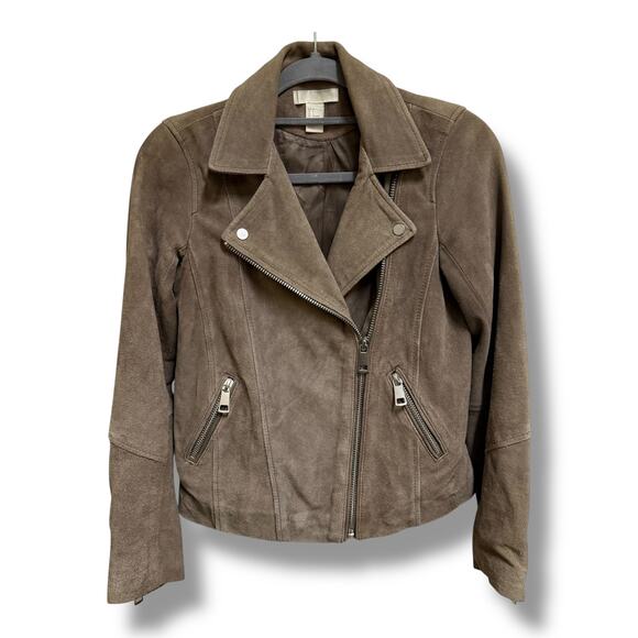 H&M Women's Faux Suede Biker Jacket – Size 2 – Taupe – Edgy & Versatile - Picture 2 of 14